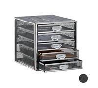 Relaxdays Organizador Escritorio con 5 Cajones para Documentos A4, Acero, Plateado, 29 x 27,5 x 35,5 cm