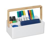 Relaxdays Organizador escritorio con asa blanco,marrón claro