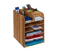 Relaxdays Organizador Escritorio con Bandejas de Documentos, 12 Compartimentos, 34,5 x 25 x 32 cm, MDF, Marrón Oscuro