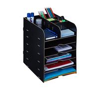 Relaxdays Organizador Escritorio con Bandejas de Documentos, 12 Compartimentos, 34,5 x 25 x 32 cm, MDF, Color Negro