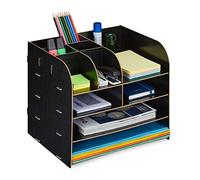 Relaxdays Organizador Escritorio Documentos, 10 Compartimentos, 27,5x32,5x25 cm, Cajonera Sobremesa MDF, Color Negro
