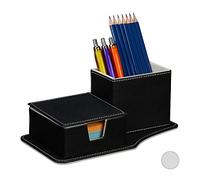 Relaxdays Organizador Escritorio Pósits y Lápices, Orden, Piel Sintética, 9 x 23,5 x 12 cm, Portalápices, Color a Elegir