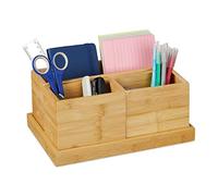 Relaxdays Organizador Escritorio, Set 4 Piezas, Lapicero, Archivador Bambú, Organizador Artículos Oficina, Baño, Natural