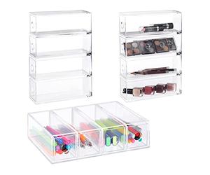 Relaxdays Organizador Maquillaje Acrílico, 6x25x17,5cm, Vertical, Horizontal, Cosméticos, Material Oficina, Transparente