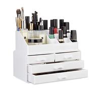 Relaxdays Organizador Maquillaje de 4 Cajones, Fibra Acrílica, Blanco, 19 x 23.5 x 14 cm, 13.5x24x19 cm