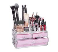 Relaxdays Organizador Maquillaje de 4 Cajones, Fibra Acrílica, Rosa, 19 x 23.5 x 14 cm, Pink (52)