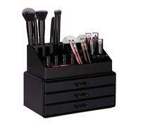 Relaxdays Organizador Maquillaje pequeño, Fibra acrílica, Negro, 19 x 23,5 x 14 cm