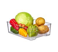 Relaxdays Organizador Nevera, Almacenaje Alimentos Frigo, 9 x 21,5 x 32 cm, Cajón Organización con Asas, Transparente