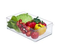 Relaxdays Organizador Nevera, Almacenaje Alimentos Frigorífico, 10x20,5x36,5 cm, Cajón para Cocina con Asa, Transparente