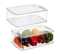 Relaxdays Organizador Nevera, Set de 2, Almacenaje de Alimentos, Caja para Frigorífico, 10,5 x 21 x 33 cm, Transparente