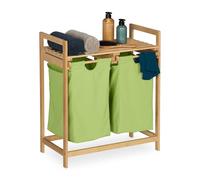 Relaxdays Organizador Ropa Sucia, Estante Baño Bambú con 2 Cestos Colada, 2 Sacos Tela, 73x64x33 cm, Natural y Verde