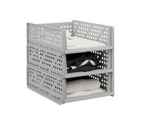Relaxdays Organizadores de Armario, Set de 3, Cajas Almacenaje Apilables, Extraíbles, Cajones 13 x 33,5 x 43,5 cm, Gris