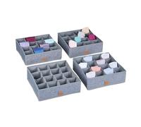 Relaxdays Organizadores de Cajones para Ropa Interior, Set de 4, Almacenaje para Calcetines y Bragas, Separadores, Gris