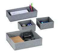 Relaxdays Organizadores de Cajones, Tela no Tejida, 4 Cajas de Organización, 3 Tamaños, para Costura o Escritorio, Gris