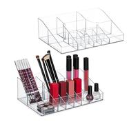 Relaxdays Organizadores de Maquillaje para Pintalabios, Pintaúñas, Set de 2, 14 Compartimentos, Plástico, Transparente