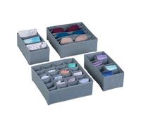 Relaxdays Organizadores para Cajones, Set de 4 Cajas Separadoras para Armario, Cómoda, etc., para Ropa Interior, Gris