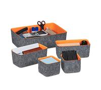 Relaxdays Organizadores para Cajones, Set de 5 Cajas Organizadoras para Armario, Cómoda, etc., 3 Tamaños, Gris/Naranja
