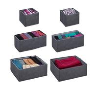Relaxdays Organizadores para Cajones, Set de 6 Cajas Separadoras para Armario, Cómoda y más, Plegable, 3 Tamaños, Gris