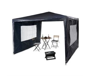 Relaxdays Pabellón de 3x3m con dos laterales blanco,azul oscuro,transparente