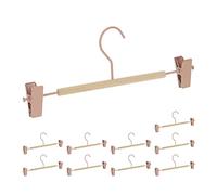 Relaxdays Pack 10 Perchas Pinzas Pantalones, Percha Faldas, Colgadores Madera y Metal 11,5 x 30,5 x 3 cm, Rosa y Natural
