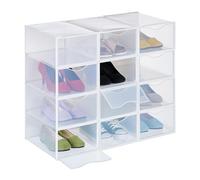 Relaxdays Pack 12 Cajas Zapatos Apilables, Calzado hasta Talle 45, Orificios de Ventilacón, Plástico, Transparente