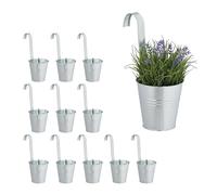 Relaxdays Pack 12 Macetas Colgantes Metálicas, Tiestos Flores para Barandilla, Metal Galvanizado, 30x13x20 cm, Plateado
