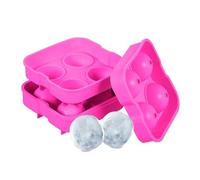 Relaxdays Pack 2 Cubiteras, Moldes Cubos de Hielo Redondos, 4 Cubitos de 4,5 cm, Reutilizables, Bandejas Silicona, Rosa