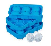 Relaxdays Pack 2 Cubiteras, Moldes Cubos de Hielo Redondos, 6 Cubitos Cada Una, Bandejas Reutilizables, Silicona, Azul