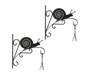 Relaxdays Pack 2 Ganchos Macetas Pared, Colgadores Maceteros con Caracol, 30x30,5x2 cm, Perchas Jardín, Hierro, Negro