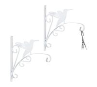 Relaxdays Pack 2 Ganchos Macetas Pared, Colgadores Maceteros con Colibrí, 30x29,5x2 cm, Perchas Jardín, Hierro, Blanco