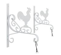 Relaxdays Set 2 ganchos para macetas gallo blanco blanco