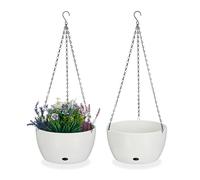 Relaxdays Pack 2 Macetas Colgantes con Depósito de Agua, 67x28,5 cm, Maceteros Interior y Exterior, Plástico, Blanco