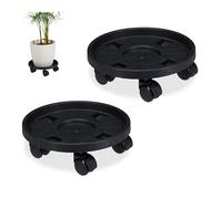Relaxdays Pack 2 Soportes Macetas con Ruedas, Platos Maceteros Plantas, Ø 30 cm, Plástico, Interior y Exterior, Negro
