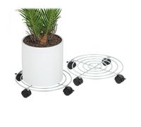 Relaxdays Pack 2 soportes para macetas con ruedas negro,plata