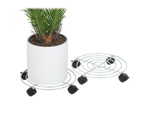 Relaxdays Pack 2 soportes para macetas con ruedas negro,plata