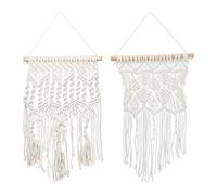 Relaxdays Pack 2 Tapices Macramé Artesanales Pared, Adorno Estilo Bohemio, Diferentes Patrones, Algodón y Madera, Crema
