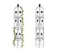 Relaxdays Pack 2 Tutores Plantas Obelisco, 103x20 cm, Soportes Enredaderas Metal, Guías Trepadoras Rosales Jardín, Negro