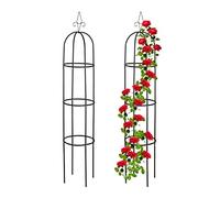 Relaxdays Pack 2 Tutores Plantas Obelisco, 200 cm, Soportes Enredaderas Metal, Guías Trepadoras Rosales Jardín, Negro