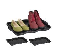 Relaxdays Pack 3 Bandejas para Zapatos, Escurridoras Calzado, Antigoteo, Plástico, 2 Pares C/U, 3 x 48 x 34 cm, Negro