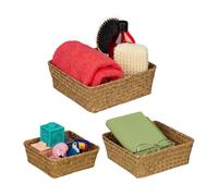 Relaxdays Pack 3 cestas almacenaje hierba marina marrón claro