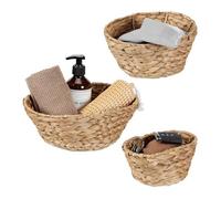 Relaxdays Pack 3 Cestas Almacenaje, Jacinto de Agua, Cajas Almacenamiento Ovaladas 3 Tamaños, Organizador Baño, Natural
