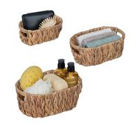 Relaxdays Pack 3 Cestas Almacenaje, Jacinto de Agua, Organizadores Baño, Cajas Tejidas Ovaladas, 3 Tamaños, Natural
