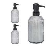 Relaxdays Pack 3 dispensadores jabón de vidrio negro