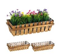 Relaxdays Pack 3 Macetas Madera, Tiestos Flores, 12 x 45 x 19,5 cm, Revestimiento Plástico, Interior o Exterior, Natural