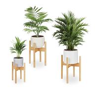 Relaxdays Pack de 3 soportes para macetas marrón claro
