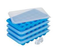 Relaxdays Pack 4 Cubiteras con Tapa, Moldes Cubos de Hielo, Diamante, 24 Cubitos Cada Una, Silicona, Azul/Transparente