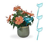 Relaxdays Pack 4 Globos Autorriego Diseño Pájaro, Regadores Plantas 200ml, Dosifican Agua de Riego, Azul