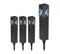 Relaxdays Pack 4 Luces Solares, Faroles LED Resistentes al Agua, Luz Blanca Fría, Sensor Crepuscular, 41x6x6 cm, Negro