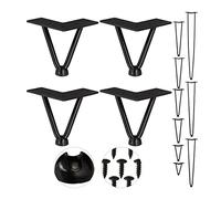 Relaxdays Pack 4 Patas Horquilla para Mesas, Muebles, Hairpin Legs, 2 Barras Metálicas, Acero y Goma, 10 cm Alto, Negro