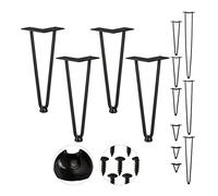 Relaxdays Pack 4 Patas Horquilla para Mesas, Muebles, Hairpin Legs, 2 Barras Metálicas, Acero y Goma, 30 cm Alto, Negro